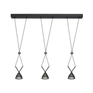 Image of Bar Linear Ceiling Pendant 3 Light, 3 x 3W LED, 3000K, 350lm, Sand Black, Grey - Luminosa Lighting