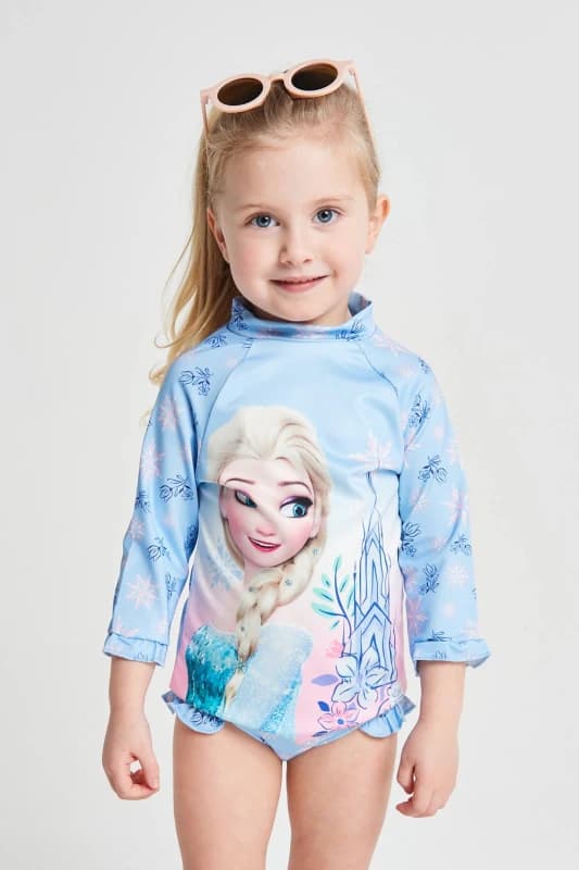 Image of Brand Threads Frozen Elsa Swim Set in Blue Size: 6-7 Years Blue Unisex 6-7 Years