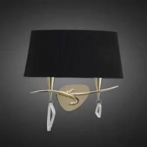 Image of Mara wall light with switch 2 Bulbs E14, gold with Black lampshade