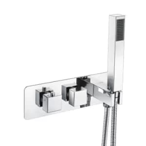 Image of Cube Square Thermostatic Concealed Shower Valve with Handset - 2 Outlet