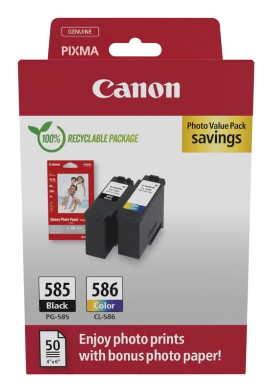 Image of Original Canon PG-585 & CL-586 Ink Cartridge & Paper Multipack (6205C004)