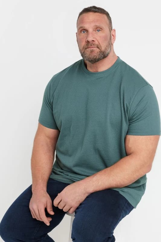 Image of BadRhino Mens Seersucker Textured T-Shirt in Green Size: XL Green Male XL