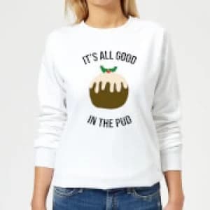 Image of It's All Good In The Pud Womens Christmas Sweatshirt - White - 3XL