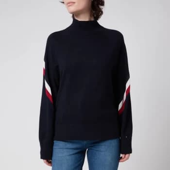 Image of Tommy Hilfiger Womens Global Stripe Mock-Neck Sweatshirt - Desert Sky - XS