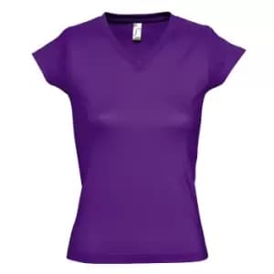 Image of SOLs Womens/Ladies Moon V Neck Short Sleeve T-Shirt (L) (Dark Purple)