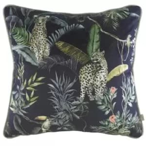 Image of Evans Lichfield Jungle Leopard Cushion Cover (One Size) (Petrol)