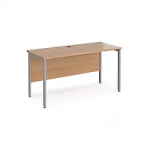 Image of Rectangular Straight Desk Beech Wood H-Frame Legs Silver Maestro 25 1400 x 600 x 725mm