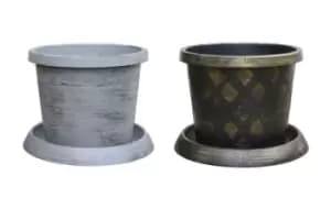 Image of Flower Pots with Saucer: Black-Gold/One