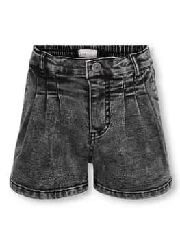 Image of Only Kids Girls Pleat Front Denim Shorts - Washed Black, Size Age: 11 Years, Women