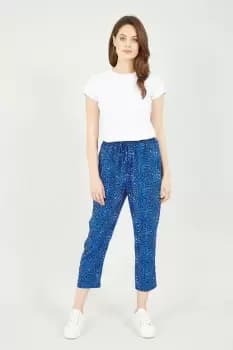 Image of Blue Animal Print Cropped Trousers