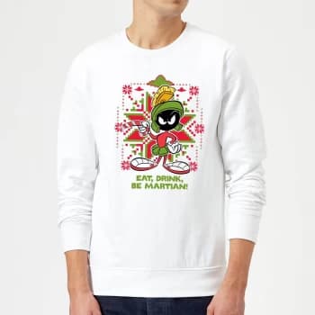 Image of Looney Tunes Eat Drink Be Martian Christmas Sweatshirt - White - XL
