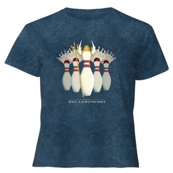 Image of The Big Lebowski Pin Girls - Womens Cropped T-Shirt - Navy Acid Wash - L - Navy Acid Wash
