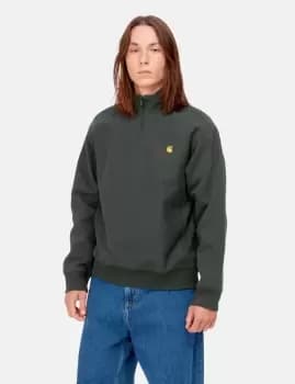 Image of Carhartt-WIP Half Zip American Script Sweatshirt - Dark Cedar Green
