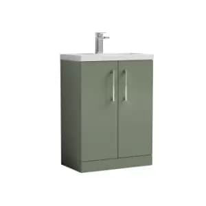 Image of Nuie Arno Compact 600mm Floor Standing 2 Door Vanity & Polymarble Basin - Satin Green