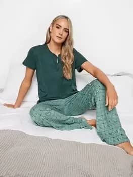 Image of Long Tall Sally Heart Check Wide Leg Pj Set, Green, Size 10-12, Women