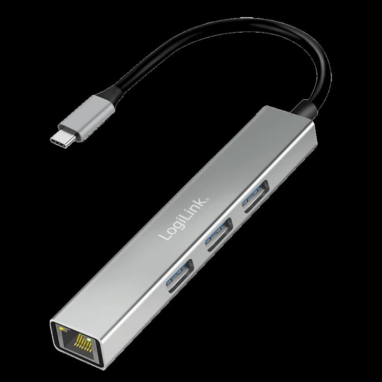 Image of LogiLink USB 3.2 Gen1 Hub. 3-port. USB-C. with Gigabit Ethernet. alumi