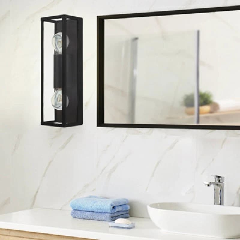 Image of EGLO Amezola Black Caged Bathroom Wall or Ceiling Light Black