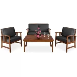 Image of Wooden Garden Furniture Set Outdoor Patio Table and Chairs Lounge with Coffee Table Rectangular