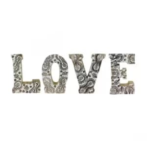 Image of Hand Carved Wooden White Flower Letters Love