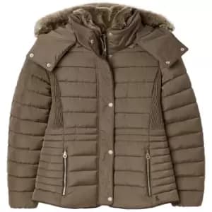 Image of Joules Womens Gosway Fur Trim Padded Coat Wild Mushroom 16