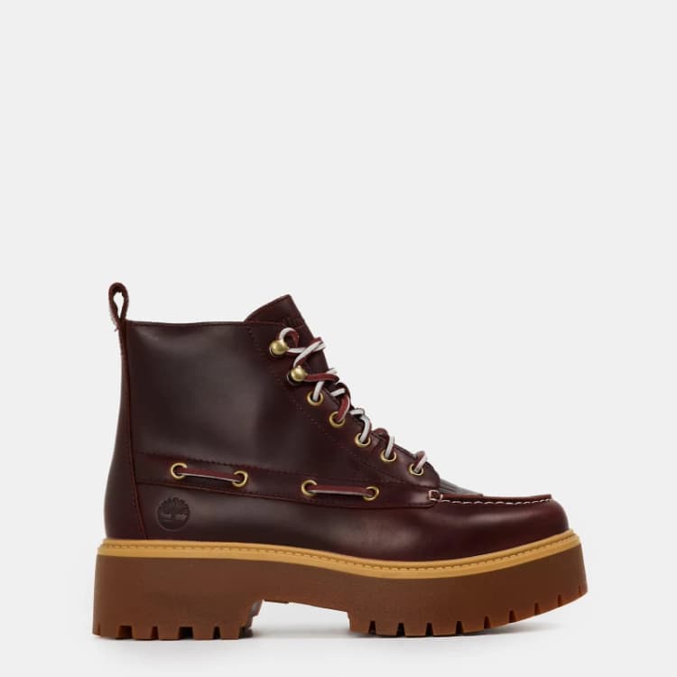 Image of Timberland Womens Stone Street Mid Lace Boots Burgundy Full Grain Red, 7