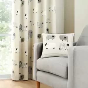 Image of Fusion Dotty Sheep Print 100% Cotton Piped Edge Filled Cushion, Natural, 43 x 43 Cm