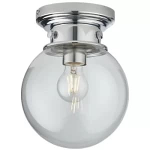 Image of Endon Cheswick Semi Flush Ceiling Light Chrome, Clear Glass Globe Shade, IP44