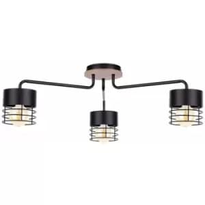 Image of Keter Casa Multi Arm Semi Flush Ceiling Light Black, Wood, 70cm, 3x E27