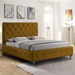 Image of Barella Bed Super King Plush Velvet Mustard