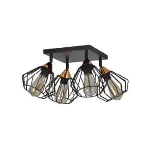 Image of Vesta Black Multi Arm Semi Flush Ceiling light Wire Shades 4x E27