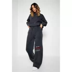 Image of I Saw It First Acid Wash Extreme Wide Leg University Graphic Joggers - Grey