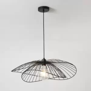 Image of Harperliving - Contemporary Medium Black Pendant Ceiling Light. Twin Shades made with curved metal threads, 65cm Diameter. Adjustable height