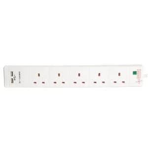 Image of Connect It Connect It 5-Gang 2m Extension Cable with 2 USB Sockets