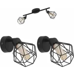 Image of Twin Ceiling Spot Light & 2x Matching Wall Lights Black Modern Cage Moving Head