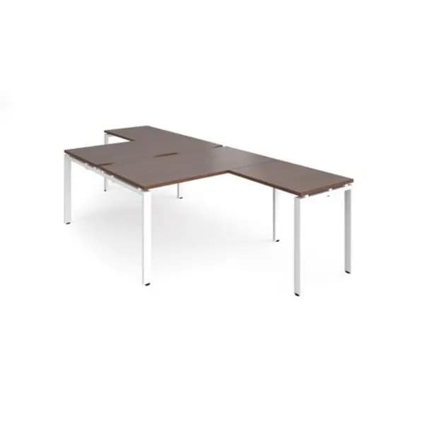 Image of Adapt Bench Desk 2 Person With Return Desks 1400mm Walnut Tops With White Frames Adapt Walnut ER14168-WH-W