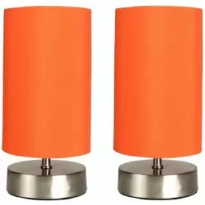 Image of Minisun - 2 x Chrome Touch Dimmer Bedside Table Lamps with Light Shades - Orange