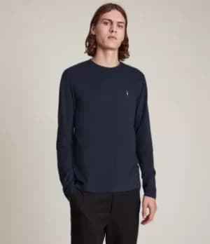 Image of AllSaints Mens Brace Long Sleeve Crew T-Shirt, Fairbank Navy, Size: M