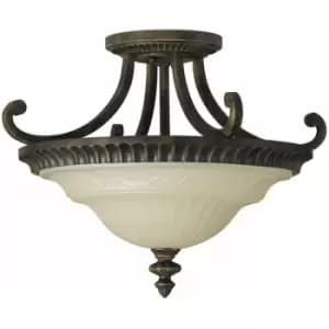 Image of Loops - 2 Bulb Semi Flush Light Metal Design Glass Uplighter Walnut LED E27 100W