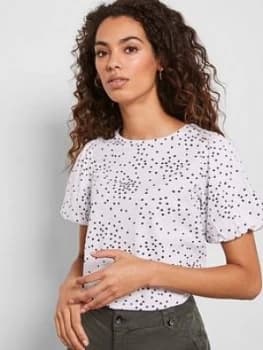 Image of Mint Velvet Spot Print Puff Sleeve T-Shirt - White, Multi, Size XS, Women