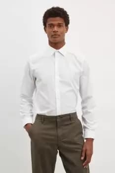 Image of Mens White Tailored Fit Long Sleeve Easy Iron Shirt