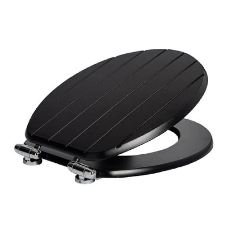 Image of Harbour Housewares Soft Close Toilet Seat - Black Mdf Grooved Lid Easy Install Durable Bathroom Accessory With Quiet Close