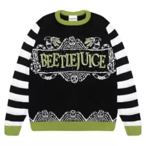 Image of Beetlejuice Mens Logo Knitted Sweatshirt (4XL) (Black/White/Green)