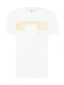 Image of Mens Moschino Foil Logo Swim T Shirt White