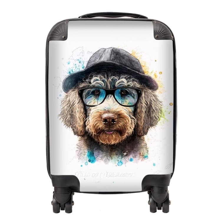 Image of Warren Reed - Designer Labradoodle Dog Face Splashart Suitcase Size: Small Multicolor Unisex Small