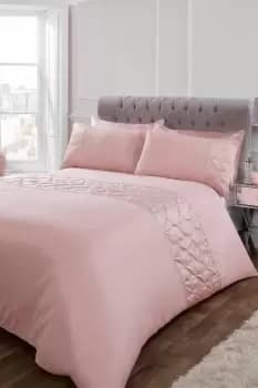 Image of Satin Pintuck Diamante Band Duvet Cover with Pillowcase