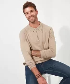 Image of Premium Cashmere Blend Fine Gauge Knit Zip Neck Polo