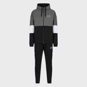 Image of EA7 Colour-Block Stretch-Cotton Tracksuit - L