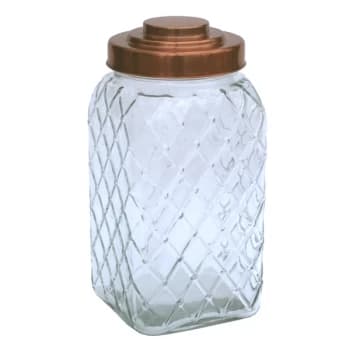 Image of Copper Lidded Square Glass Jar - 12" Large