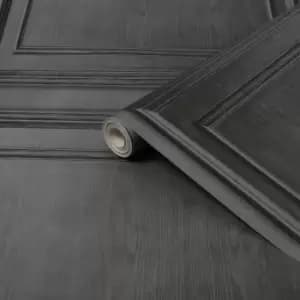 Image of Fresco Wood Panelling Grey Wallpaper