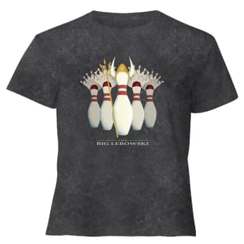 Image of The Big Lebowski Pin Girls - Womens Cropped T-Shirt - Black Acid Wash - L - Black Acid Wash